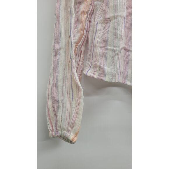 BCBGeneration Blouse Square Neck Smocked Striped Cotton Fabric Pink Chiffon - Picture 4 of 8